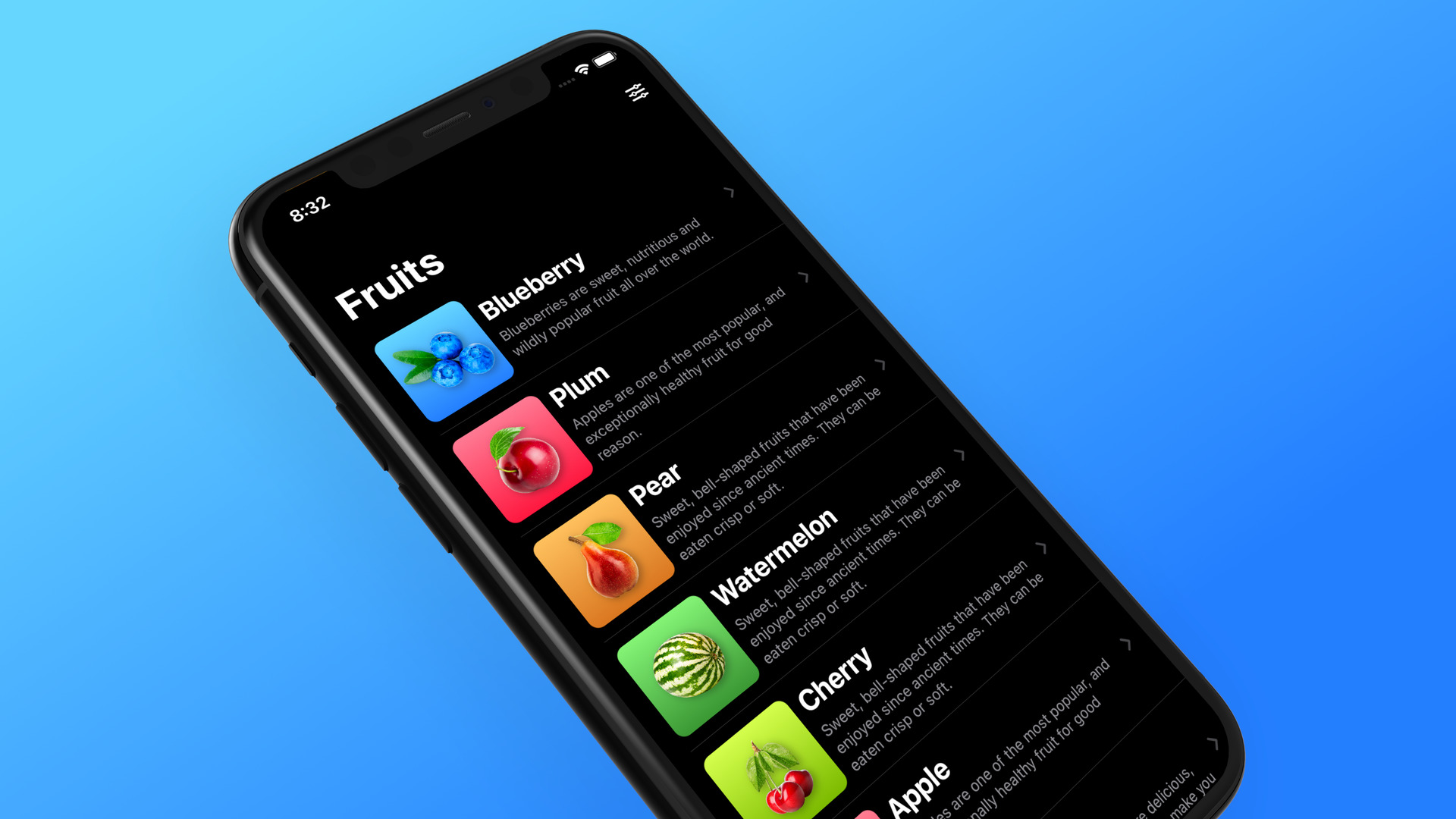 Card view in  light mode
