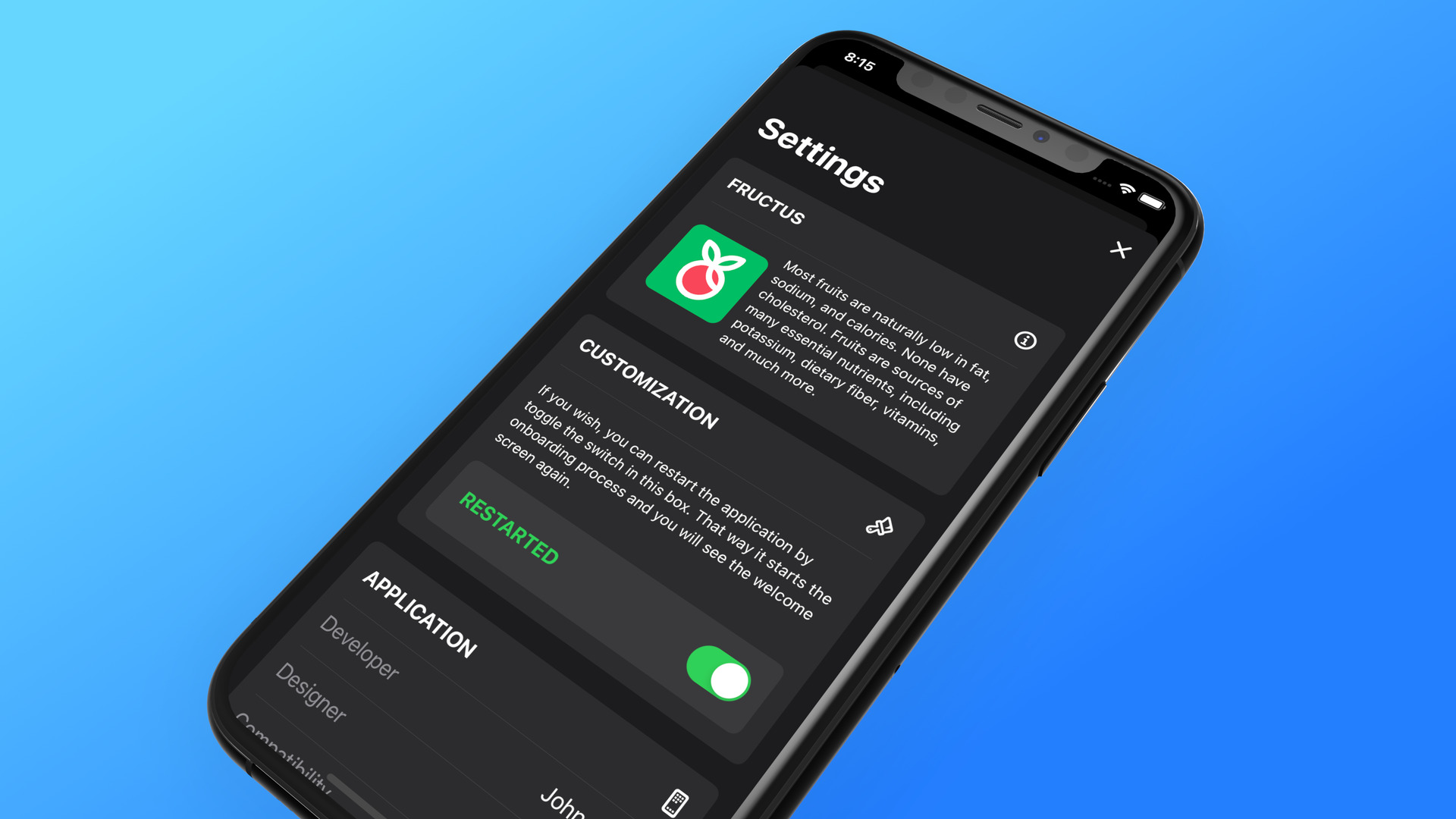 iOS 13 app settings view