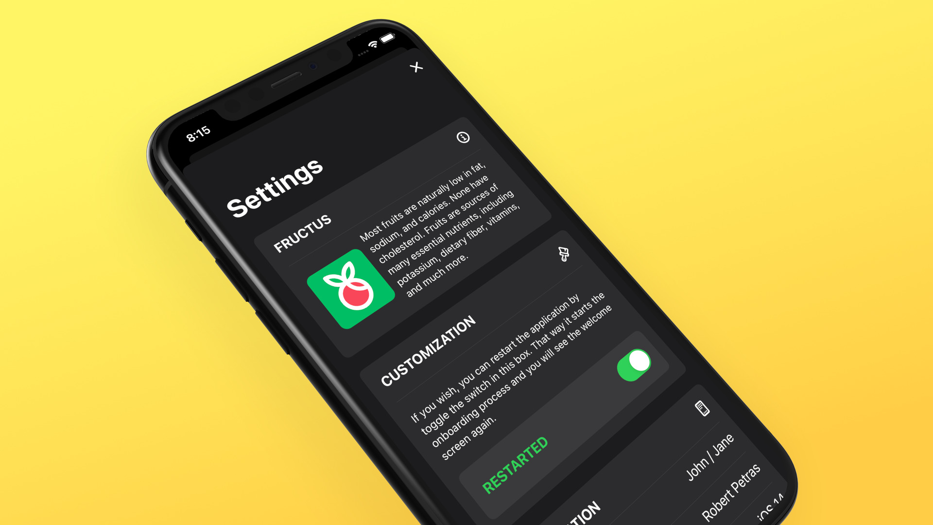 iOS 13 app settings view